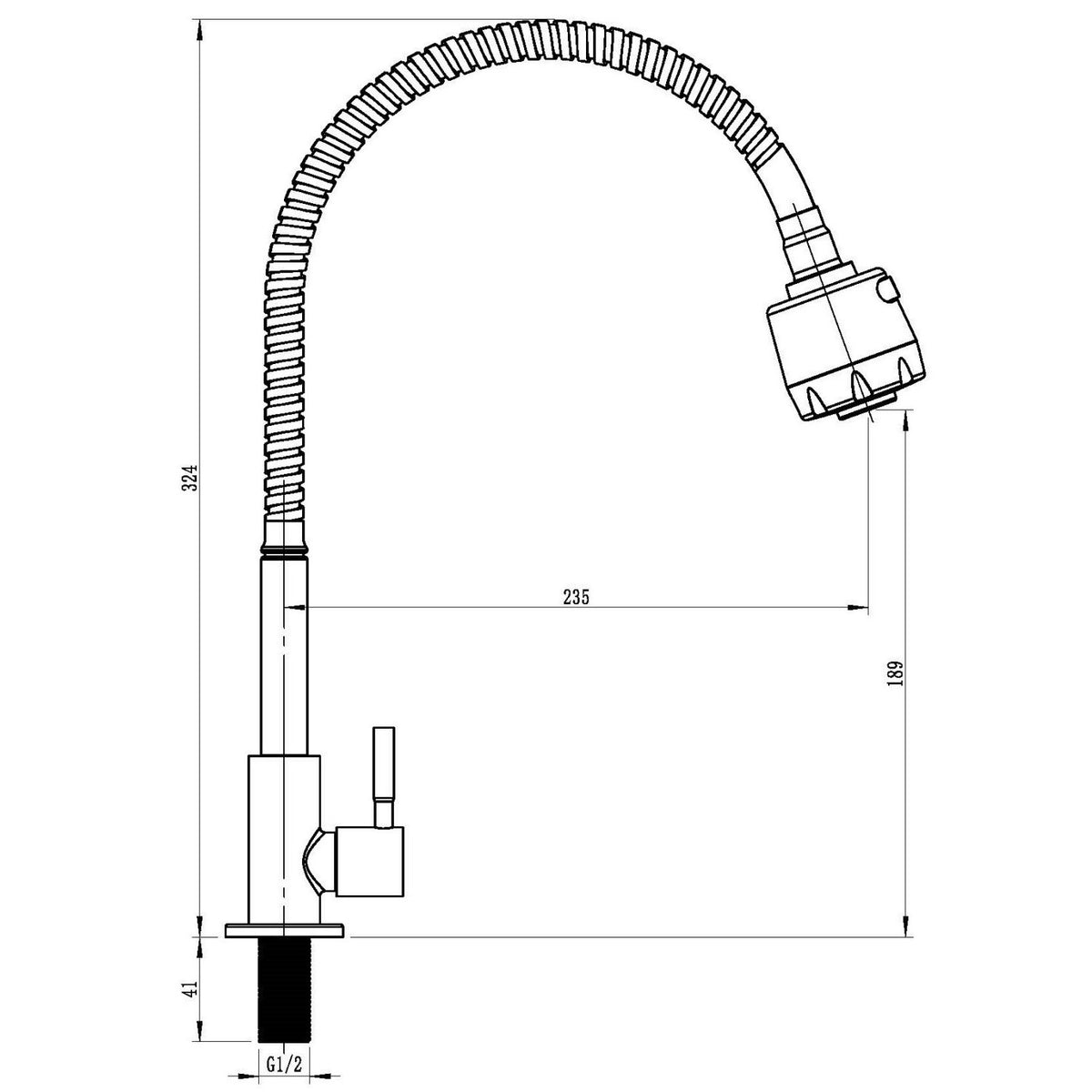 Commercial Sink Mixer Tap Flexible Spout with Spray Head Stainless Steel 324mm Height - 3045016