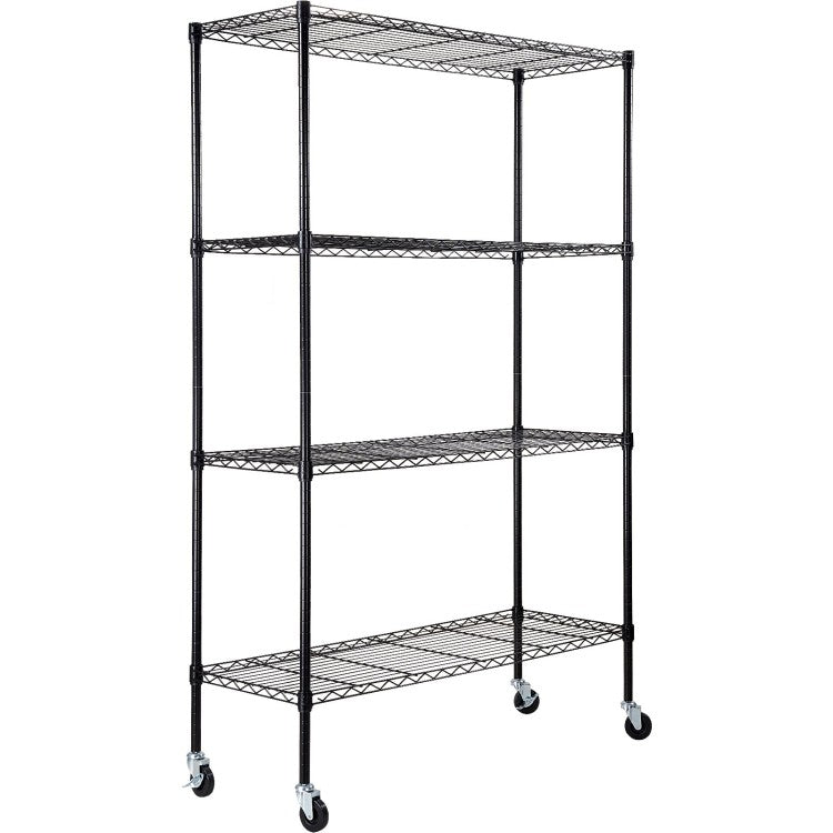 Commercial Shelving Unit 4 Tier with Wheels 1000kg Width 1200mm Depth 450mm Black Wire
