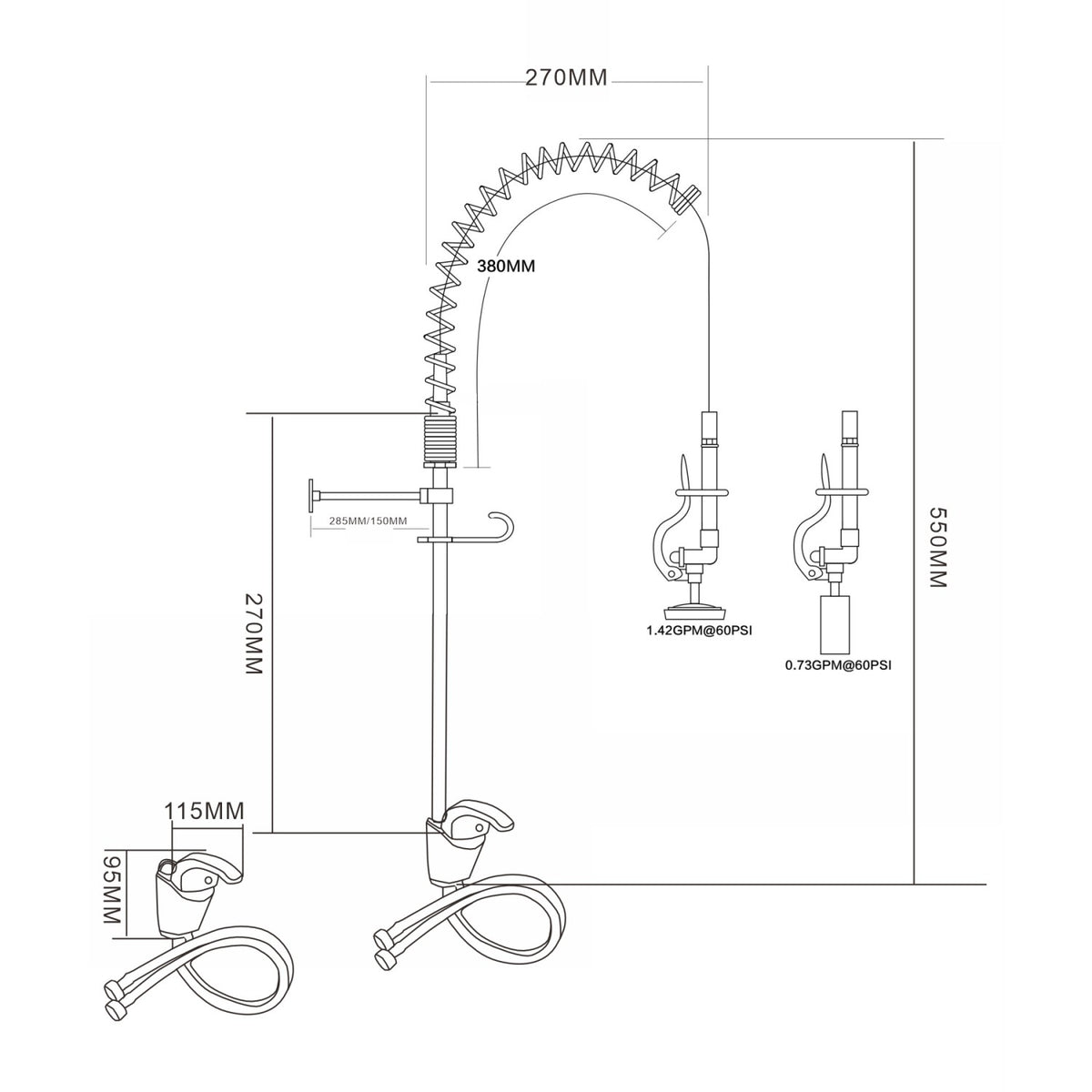 Mini Single Hole Deck Mount Dual Temperature High-Pressure Pre-Rinse Faucet Chrome Plated Brass - 6801A
