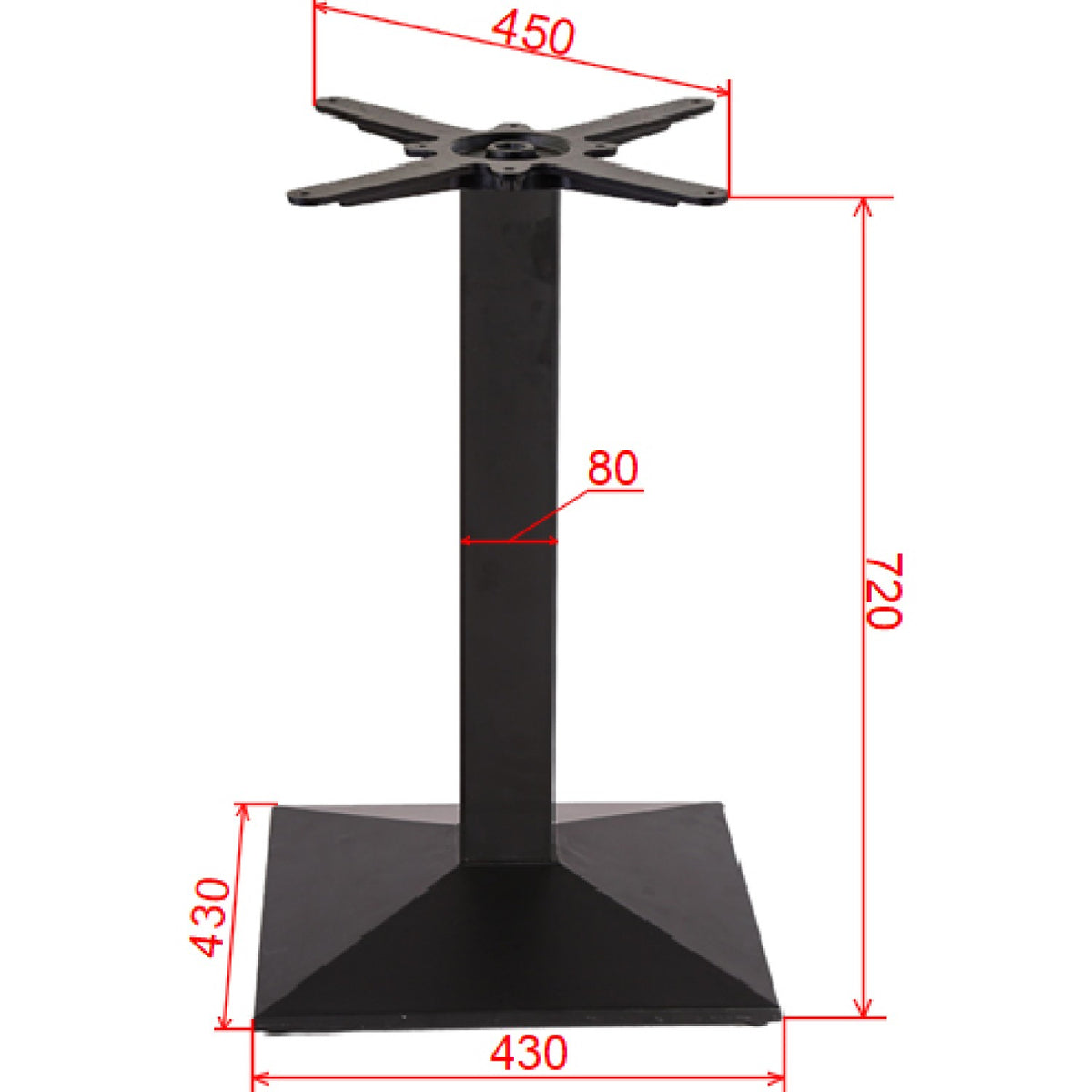 Black Cast Iron Table Base Square 430x430x720mm - A038C