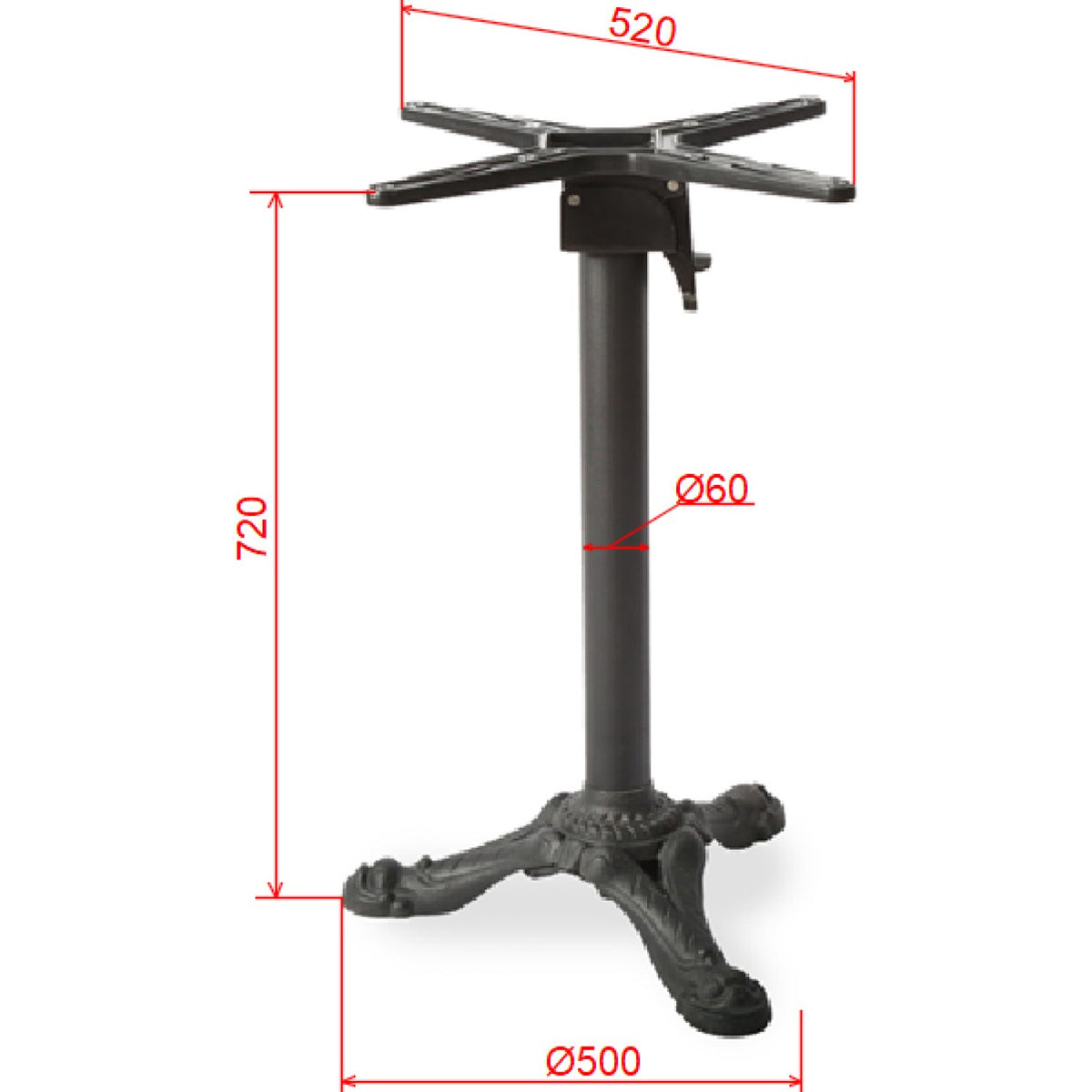 Black Cast Iron Table Base Tri-Leg 500x720mm - A081