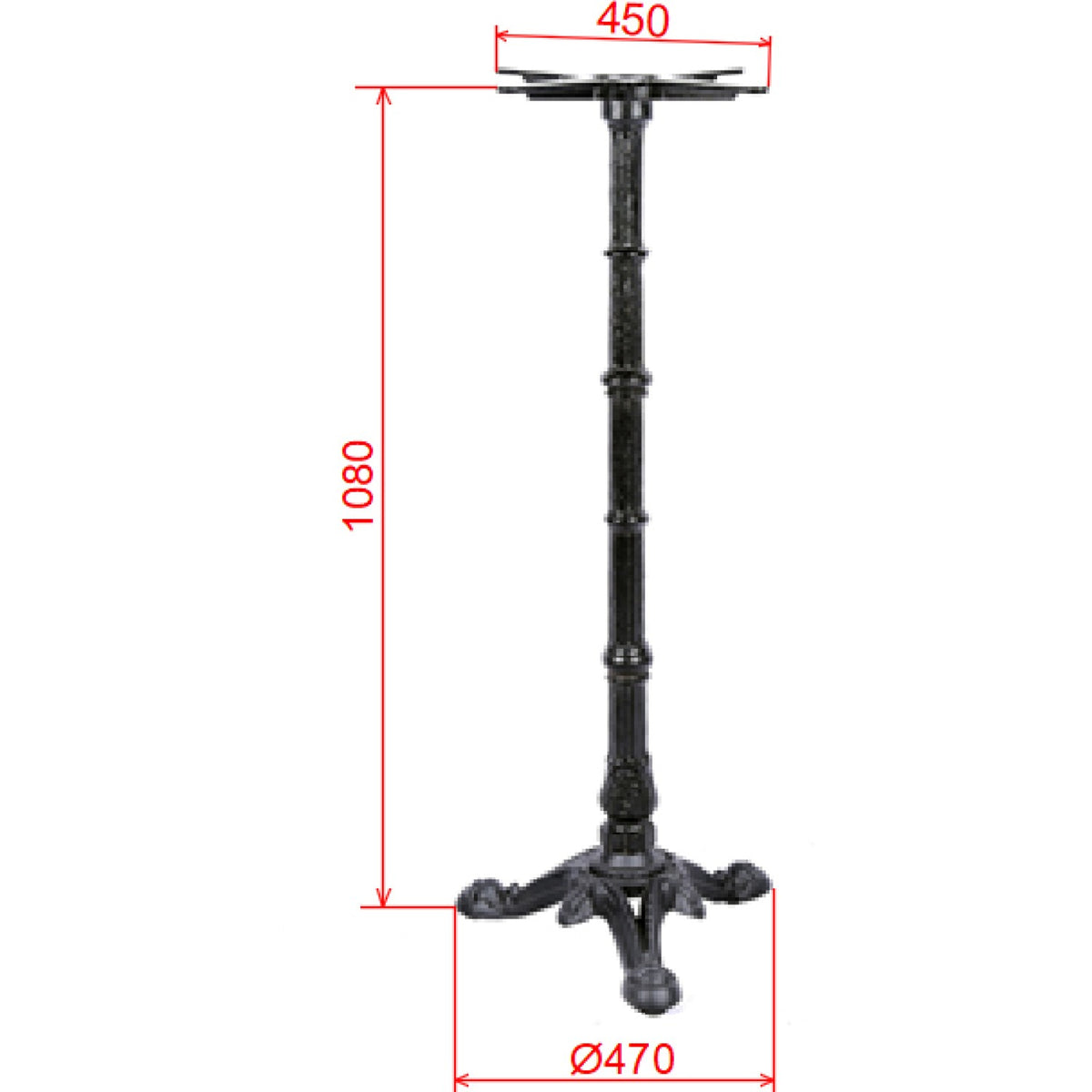 Black Cast Iron Table Base Tri-Leg 470x1080mm - A091