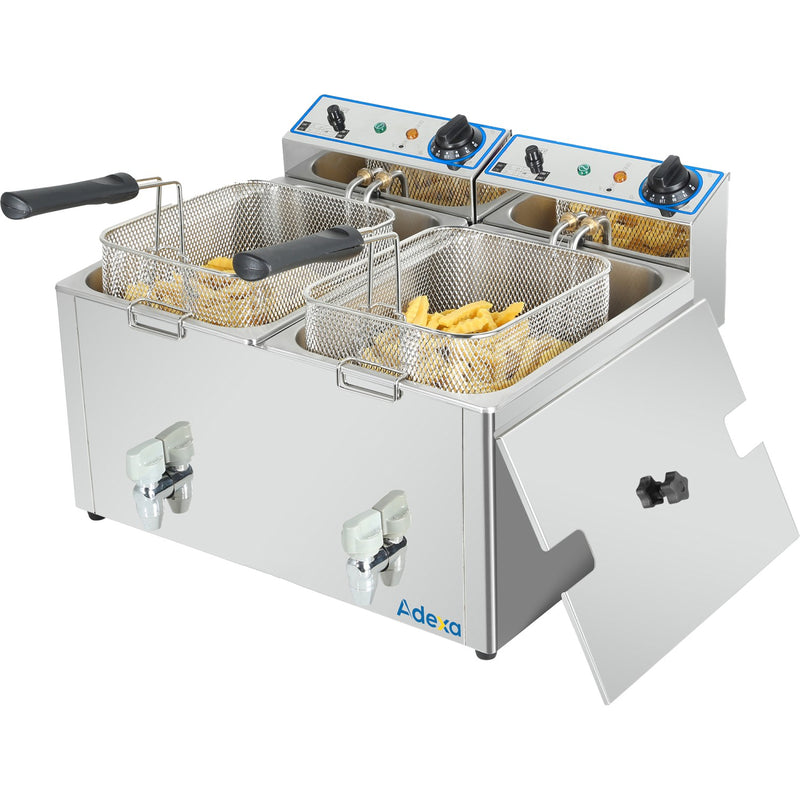 Commercial Electric Deep Fryer Countertop Double Tank 2x10 Litres 530x490x360mm - AFR008