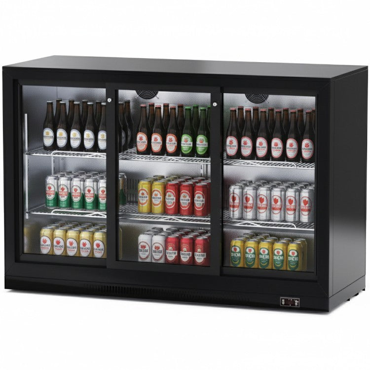 Professional 300L 3 Sliding Glass Door Back Bar Cooler – Black | BC03PS