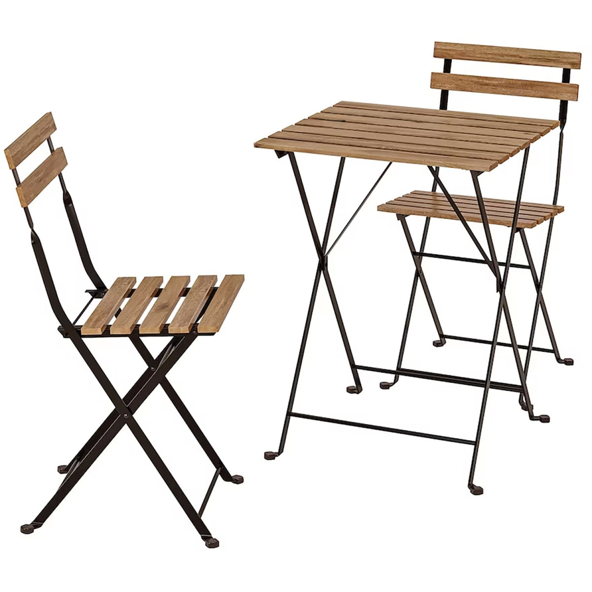 Folding Garden Bistro set Table & 2 chairs Black & Wood - BISTROSET360