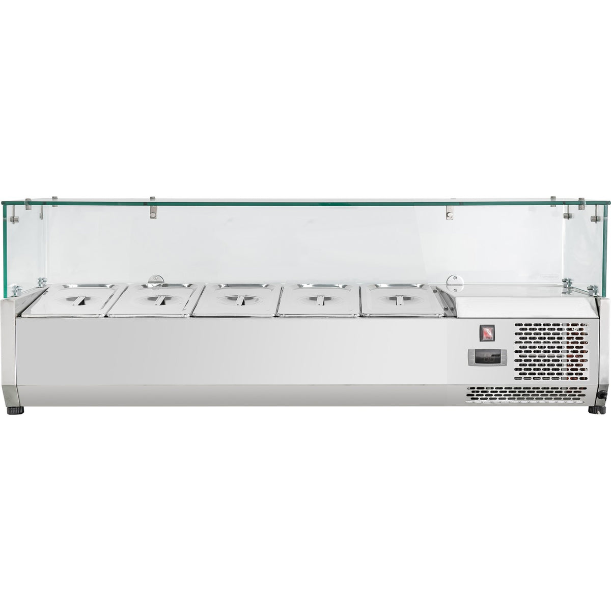 Glass cover Countertop Refrigerated Prep Topping Display for 5×GN1/4 Pans 1200×335×435mm - BLUEINOX204