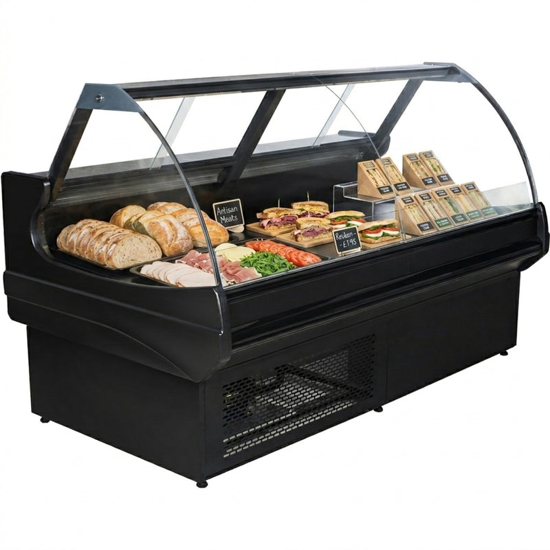 Serve over Deli counter Curved glass front Width 2600mm - BLUEL126
