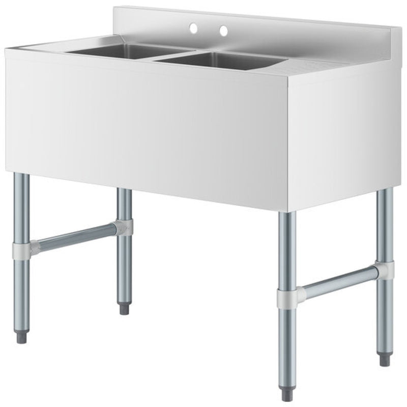 Commercial Sink Stainless steel 2 Bowl Right side Drain board - BS2T36R