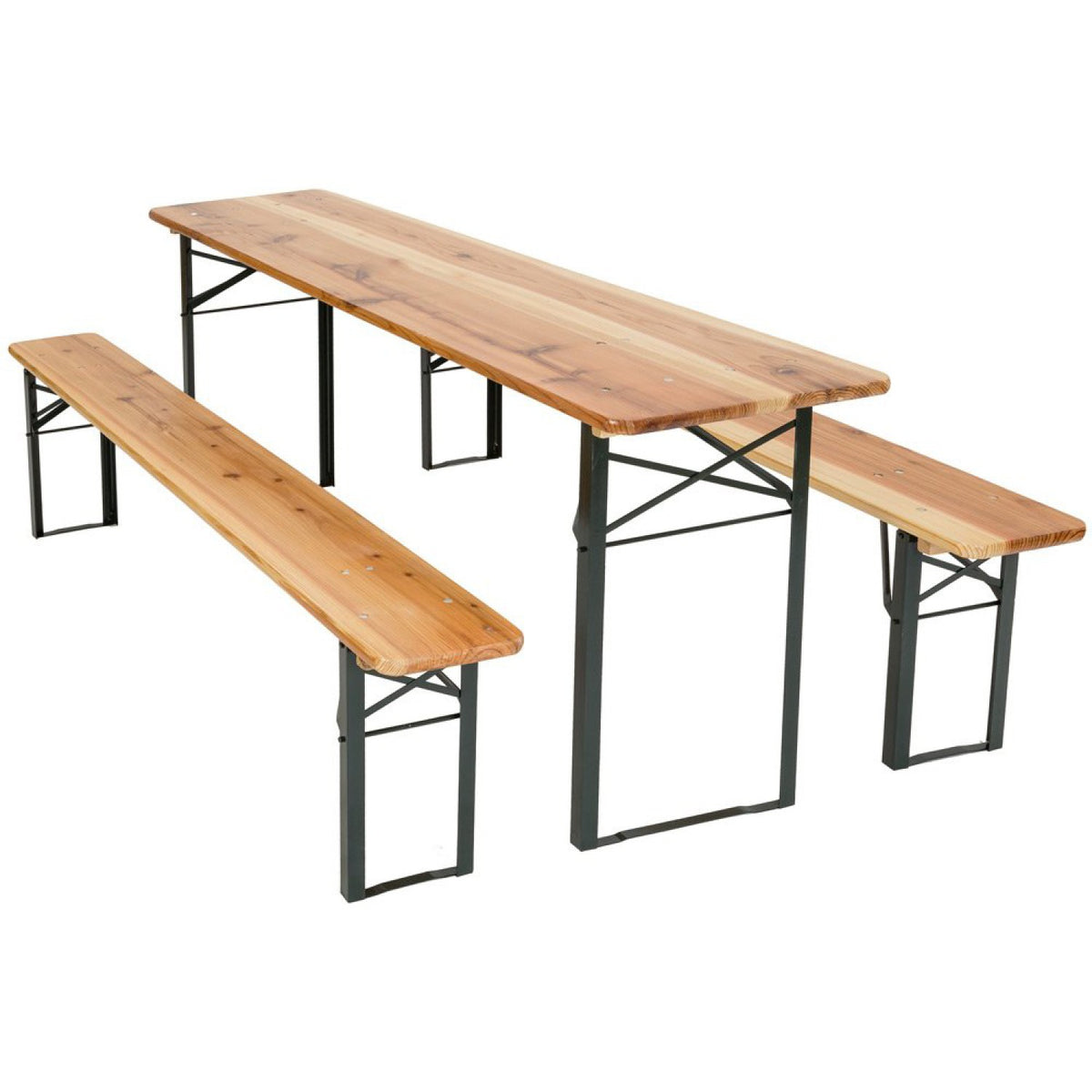 Three Piece Foldable Beer Table and Bench Set, Wooden Outdoor Garden Furniture 1800x500x750mm - NFWU24101800