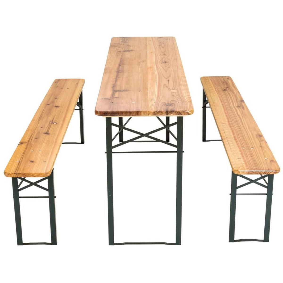 Three Piece Foldable Beer Table and Bench Set, Wooden Outdoor Garden Furniture 2200x460x770mm - BT22050