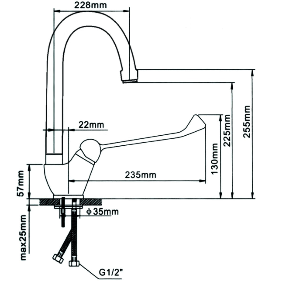 Commercial Single-Lever High Spout Mixer Tap with Extended Handle Chrome - BXF208