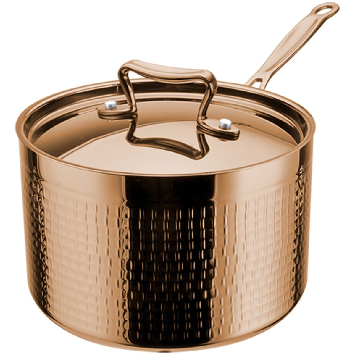 Hammered Triple-Layer Stainless Steel Casserole with Long Handle ø240×145mm 6.5L Copper Finish - C0310028C