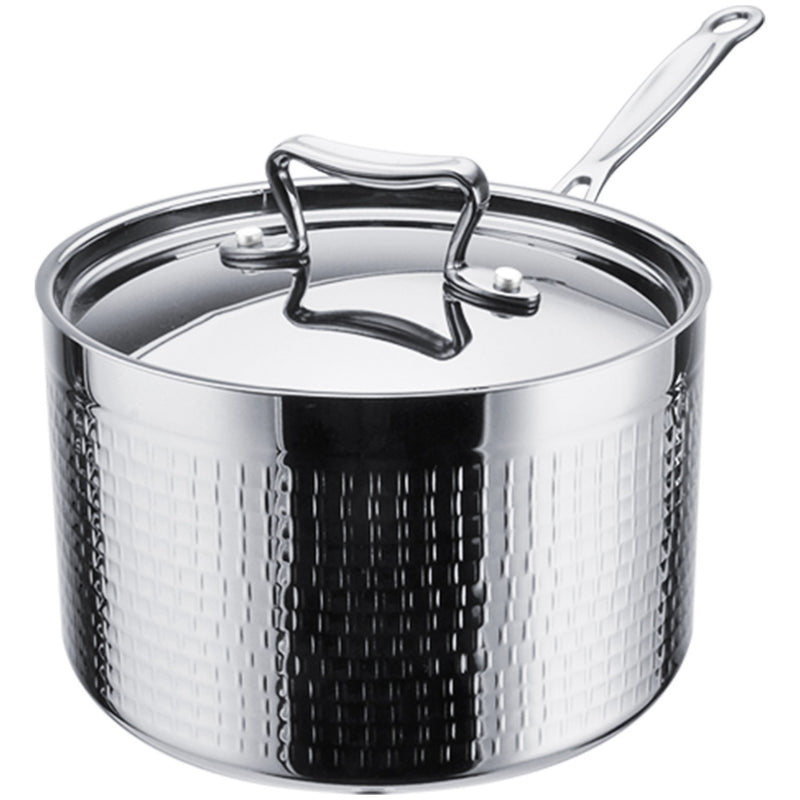 Hammered Triple-Layer Stainless Steel Casserole with Long Handle ø260×150mm 7.9L Silver Finish - C0310029S