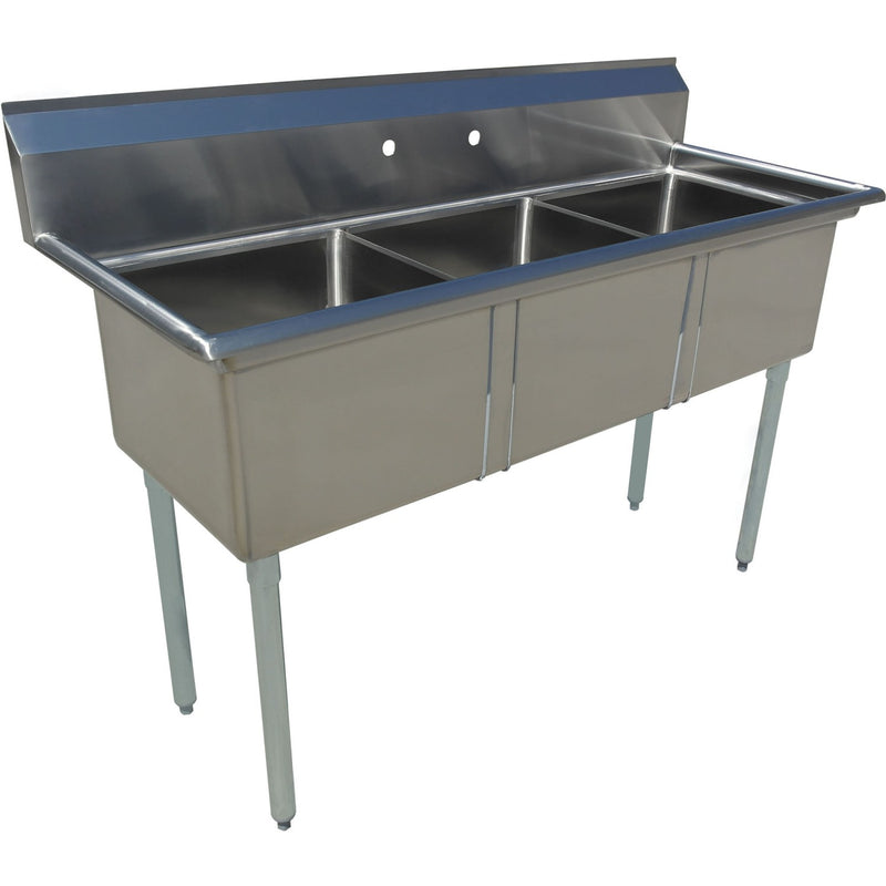 Commercial Pot Wash Sink Stainless steel 3 bowl Splashback 1970x600x1110mm Round legs - C3T24241400