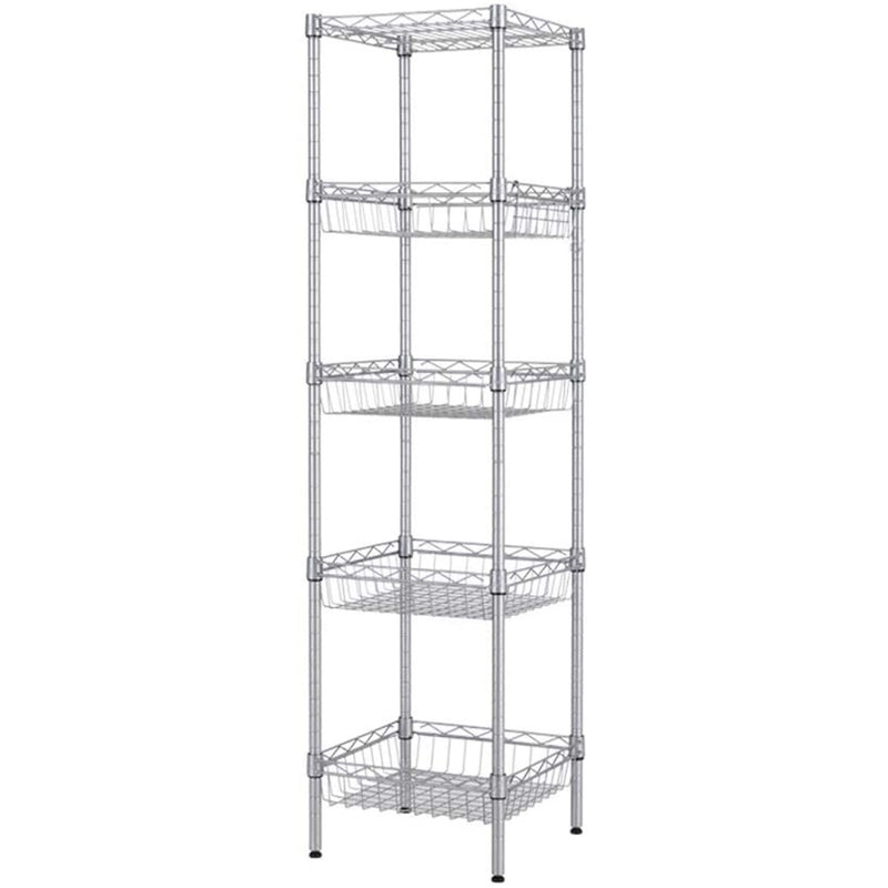 Commercial 5 Tier Basket Shelving Unit Chrome Wire 450x350x1500mm - CJC1318