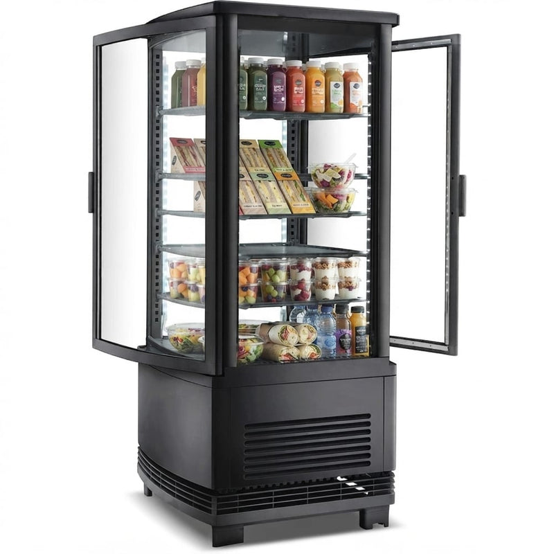 Countertop Display Fridge 75 litres 3 shelves Black 2 curved doors front & back - CL68RB