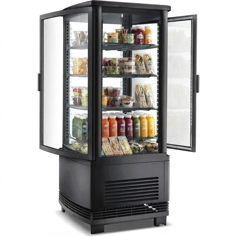 Countertop Display Fridge 98 litres 4 shelves Black 2 curved doors front & back - CL98RB