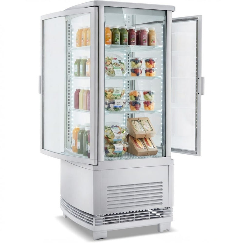 Countertop Display Fridge 98 litres 4 shelves White 2 curved doors front + back - CL98RW