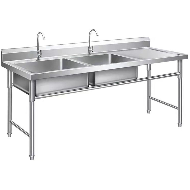 Commercial Double Sink Stainless steel 1400x600x900mm 2 bowl left Splashback - DBS14060LEFT