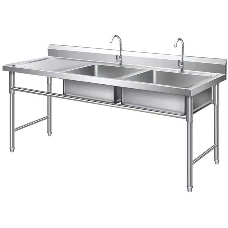 Commercial Double Sink Stainless steel 1400x600x900mm 2 bowl right Splashback - DBS14060RIGHT