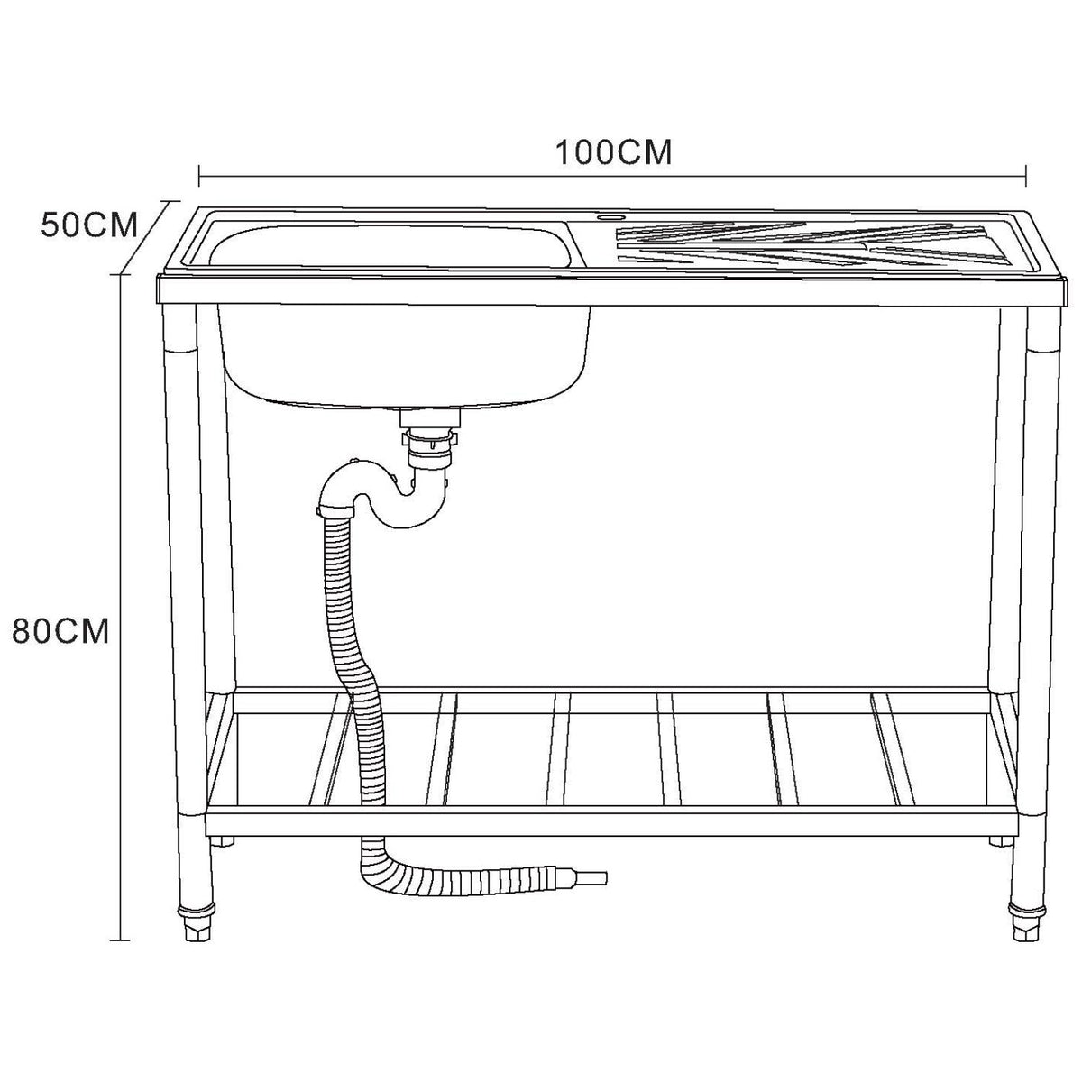 Commercial Stainless Steel Sink with Right-Hand Drainer and Undershelf 1000×500×800mm - DNG306