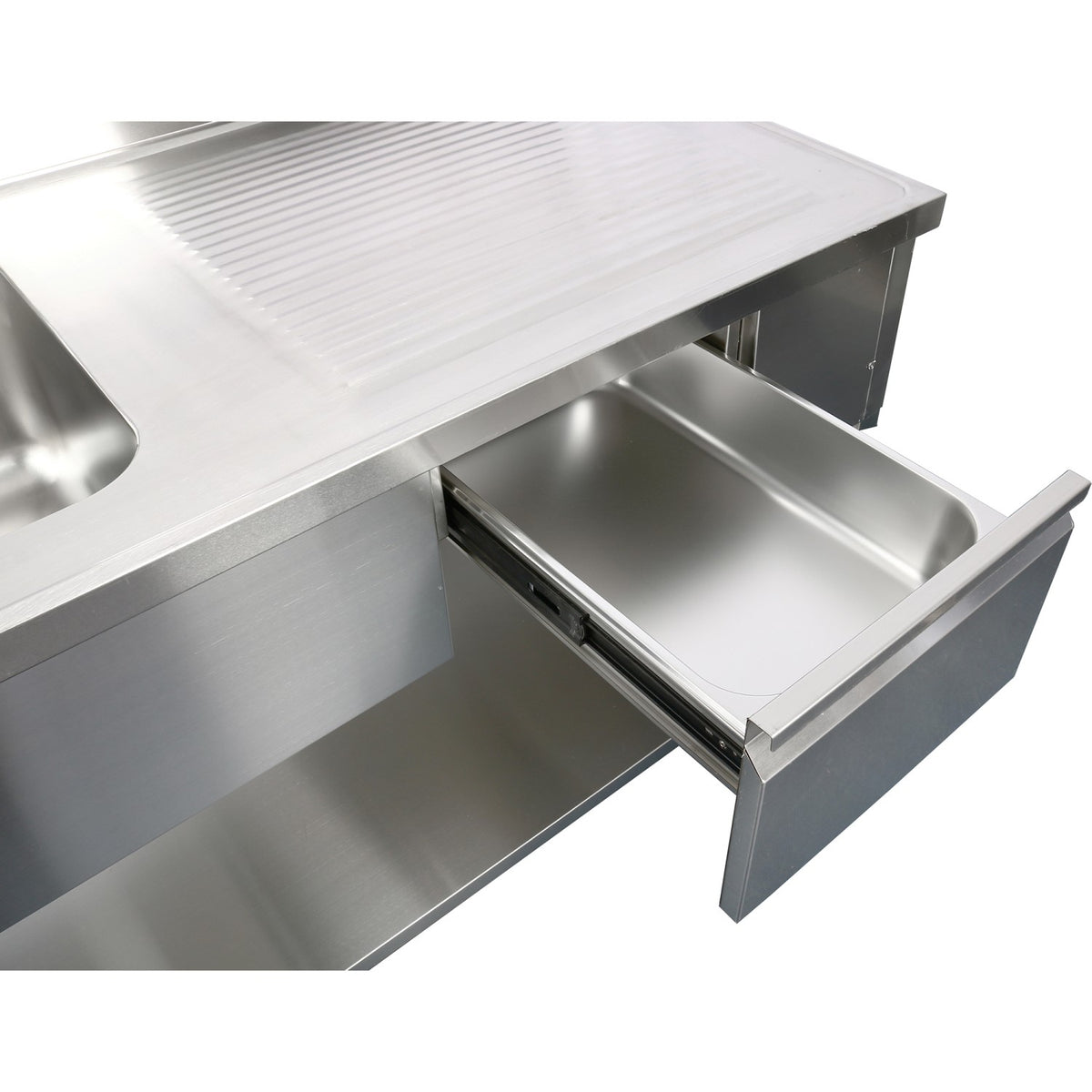 Commercial Sink with 1 drawer Stainless steel 1 bowl Left Bottom shelf Splashback 1500x600x950mm - DSA150601DL