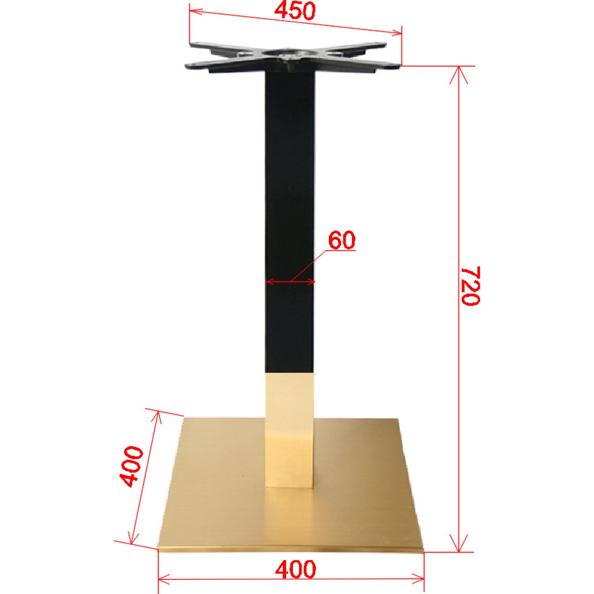 Black & Gold Table base Square 400mm Standard height - E007