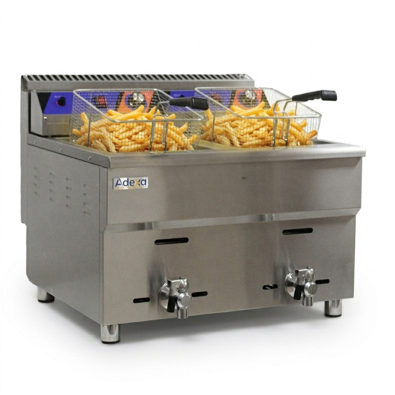 Commercial Double Tank Natural Gas Fryer 17L+17L with Dual Drain Taps Countertop - GF182