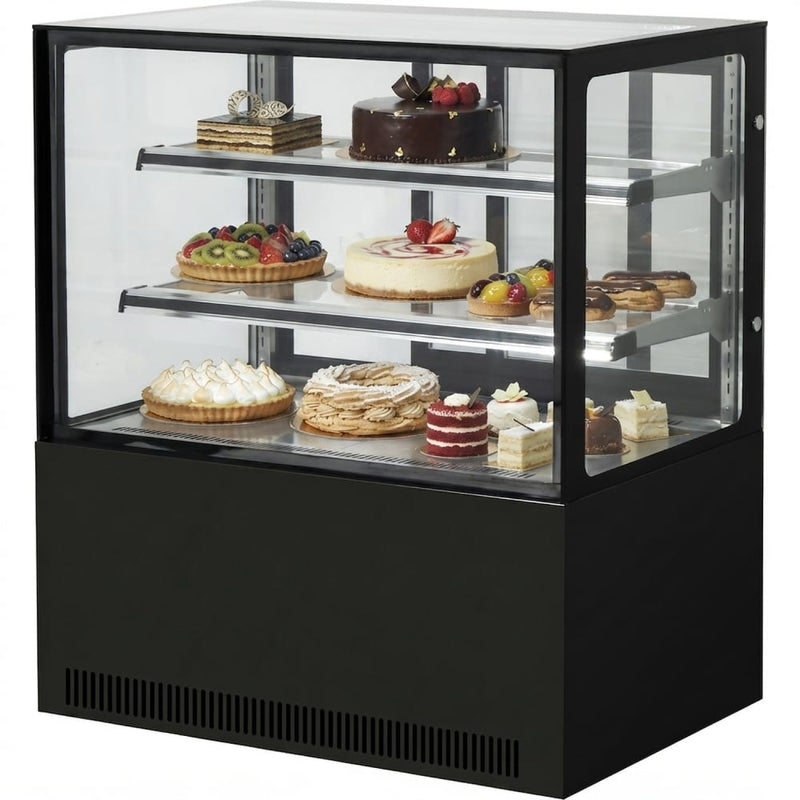 Cake counter Straight front 1000x700x1200mm 2 shelves Black base LED - GN1000R2BLACK