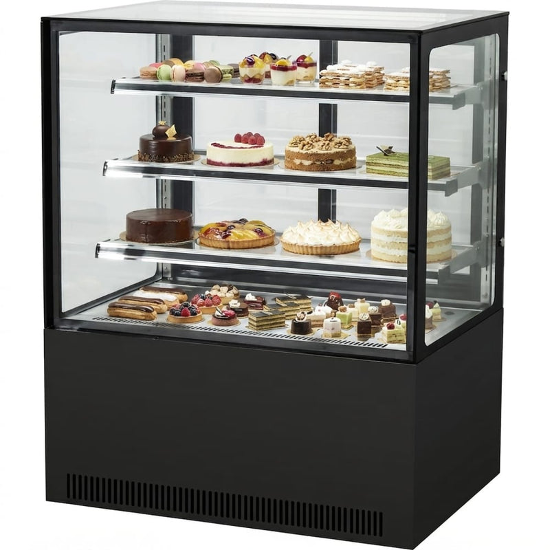 Cake counter Straight front 1000x730x1300mm 3 shelves Black base LED - GN1000R3BLACK