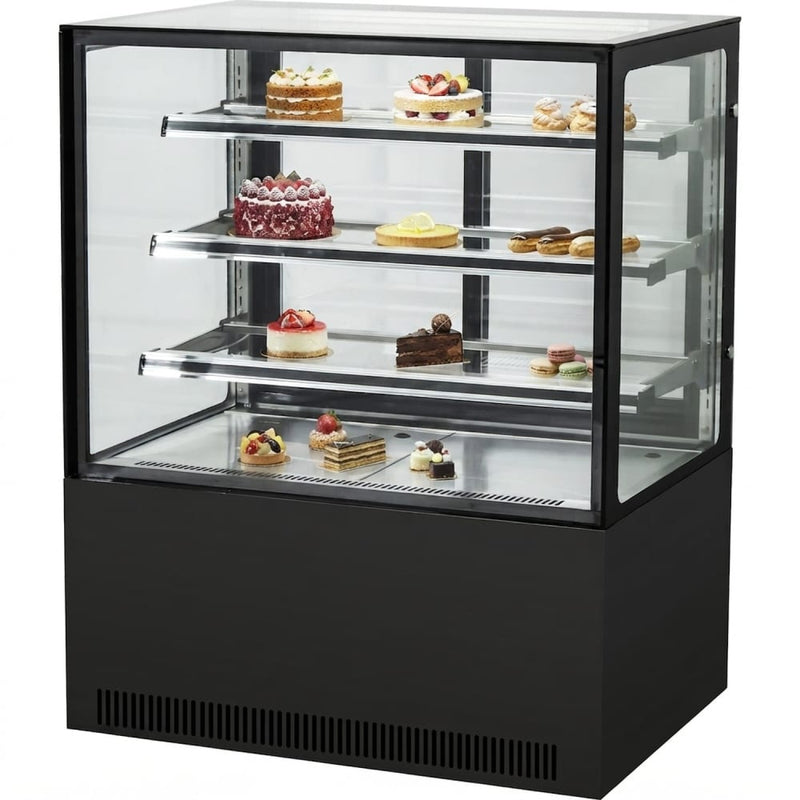 Cake counter Straight front 1200x730x1300mm 3 shelves Black base LED - GN1200R3BLACK