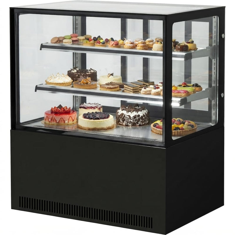Cake counter Straight front 1500x730x1200mm 2 shelves Black base LED - GN1500R2BLACK