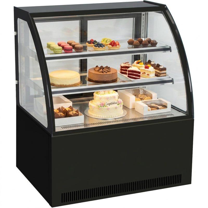 Cake counter Curved front 1800x730x1200mm 2 shelves Black base LED - GN1800C2BLACK