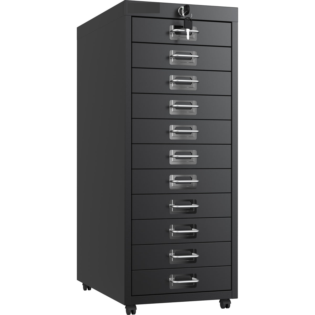 Professional 11-Drawer Lockable Metal Storage Cabinet with Wheels 280x425x710mm Black - HDKM11LOCKBLACK