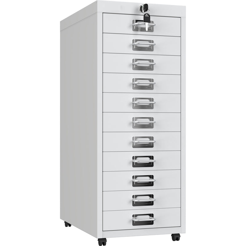 Professional 11-Drawer Lockable Metal Storage Cabinet with Wheels 280x425x710mm White - HDKM11LOCKWHITE