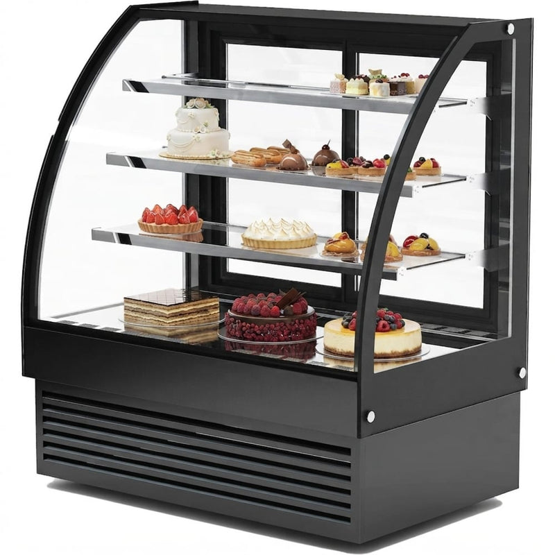 Curved Glass Cake Display Showcase 1500mm 3 Shelves Black - HL1500S3BLACK