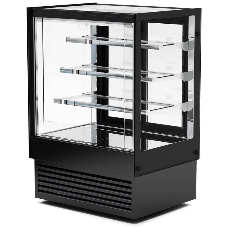 Commercial Upright Chilled Display Case 3 Glass Shelves 900x700x1300mm Black - HNTK208BLACK
