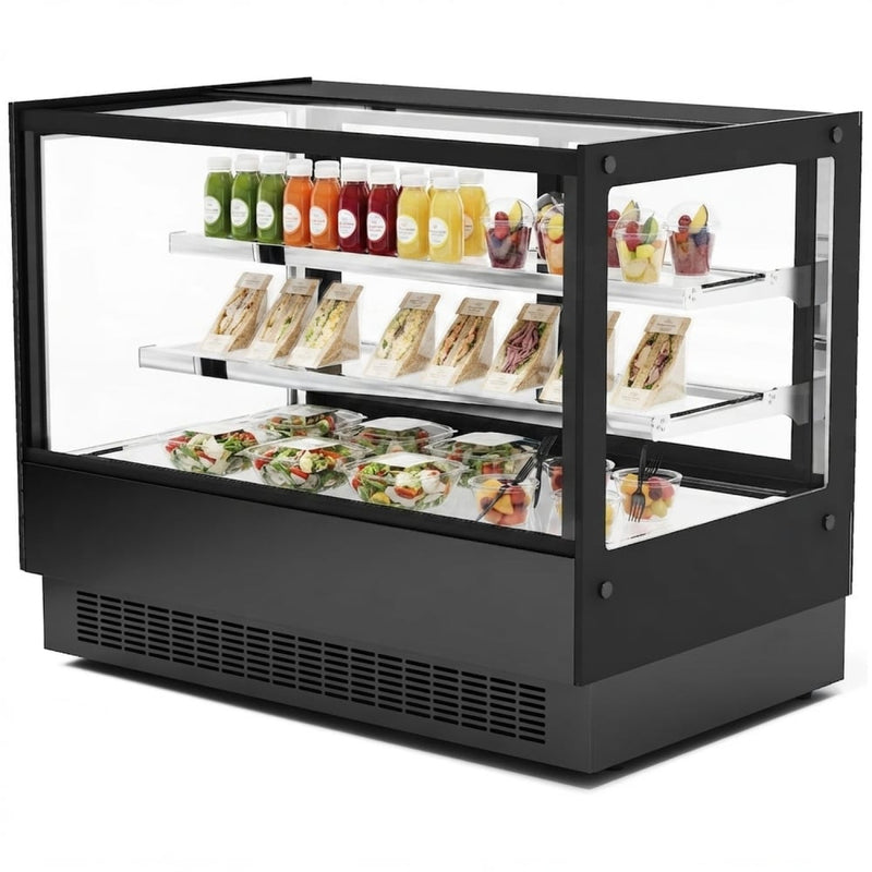 Commercial Countertop Chilled Display Case 2 Glass Shelves 1200x560x730mm Black - HNTK228BLACK