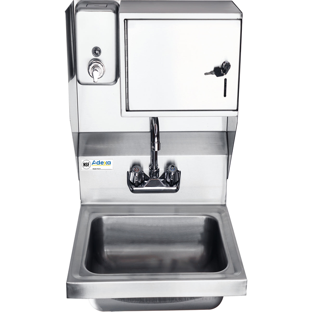 Wall Mounted Hand Sink with Soap Dispenser and Paper Towel Dispenser Side Splash Stainless Steel - HS17SDTD