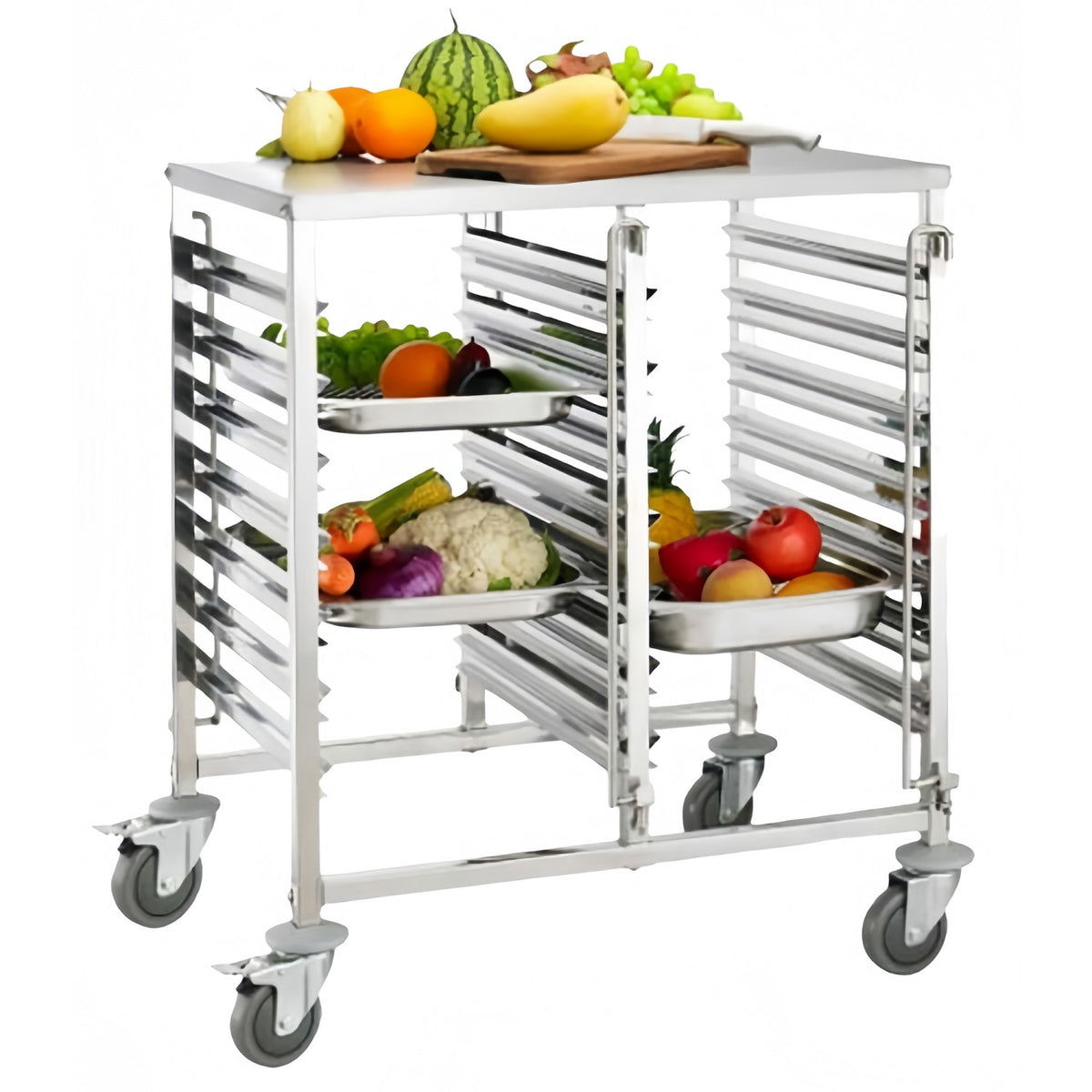 Double GN Pan Trolley Stainless Steel With Table 1/1 GN 7×2 Tier 740×550×950mm - JSN254