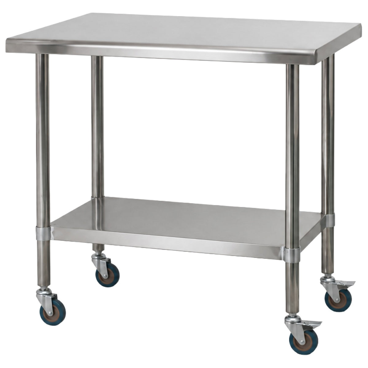Commercial Stainless Steel Mobile Work Table with Undershelf & Castors 900x600x900mm - JSN308