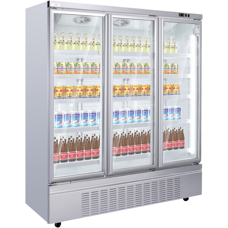 Commercial Upright Display Refrigerator 1575 Litres 3 Glass Doors 5 Shelves Ventilated Cooling 1875x740x2100mm - KOBE204
