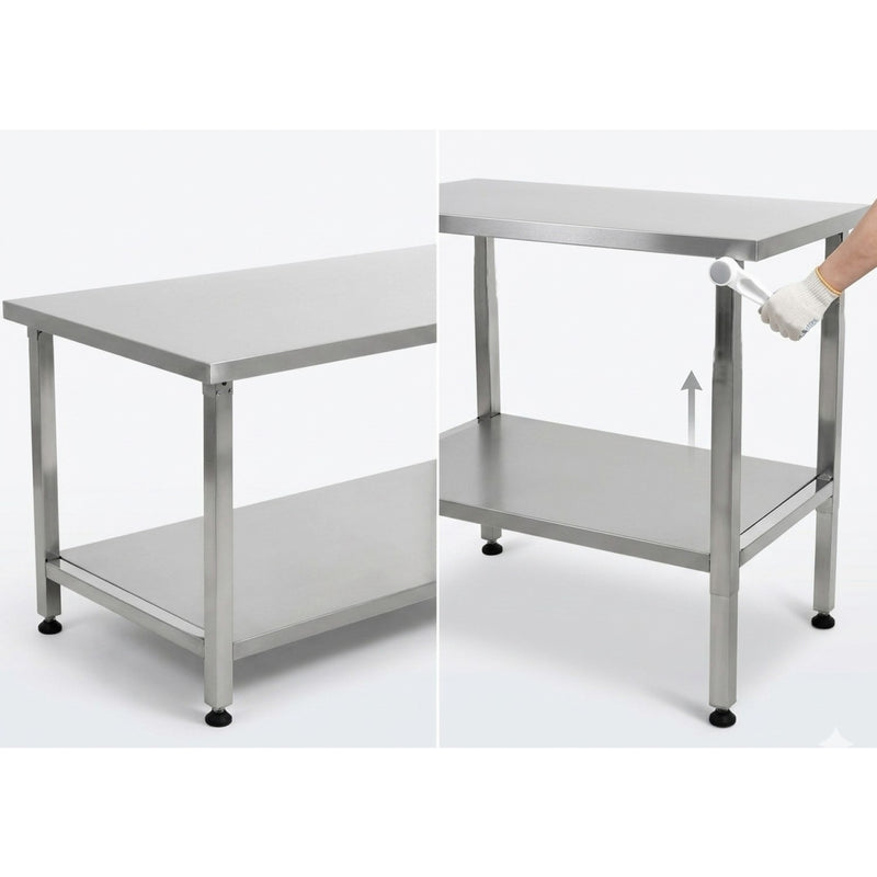 Adexa MCEWB7014 Stainless Steel Elevating Work Table 1400×700mm — main front view at mid height