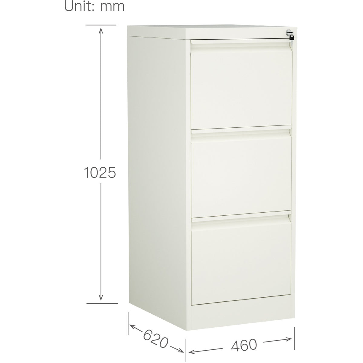Professional Filing Cabinet 3 drawer 460x620x1025mm White - MXDC2WHITE