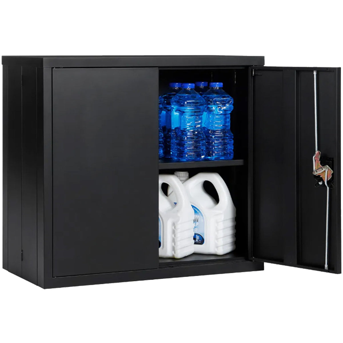 Commercial Metal Black Storage Cabinet 1 Shelf 2 Door Lockable 900x400x900mm - MYOC04BLACK