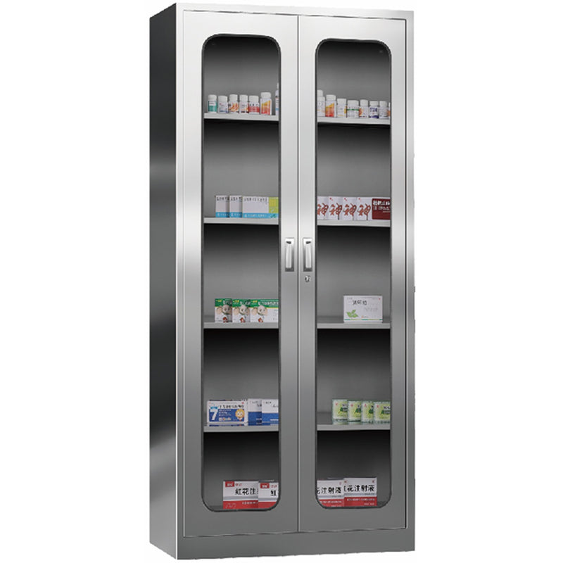 Commercial Stainless Steel Cabinet 4 Shelves 2 Glass Door 900x400x1800mm - MYSLC01