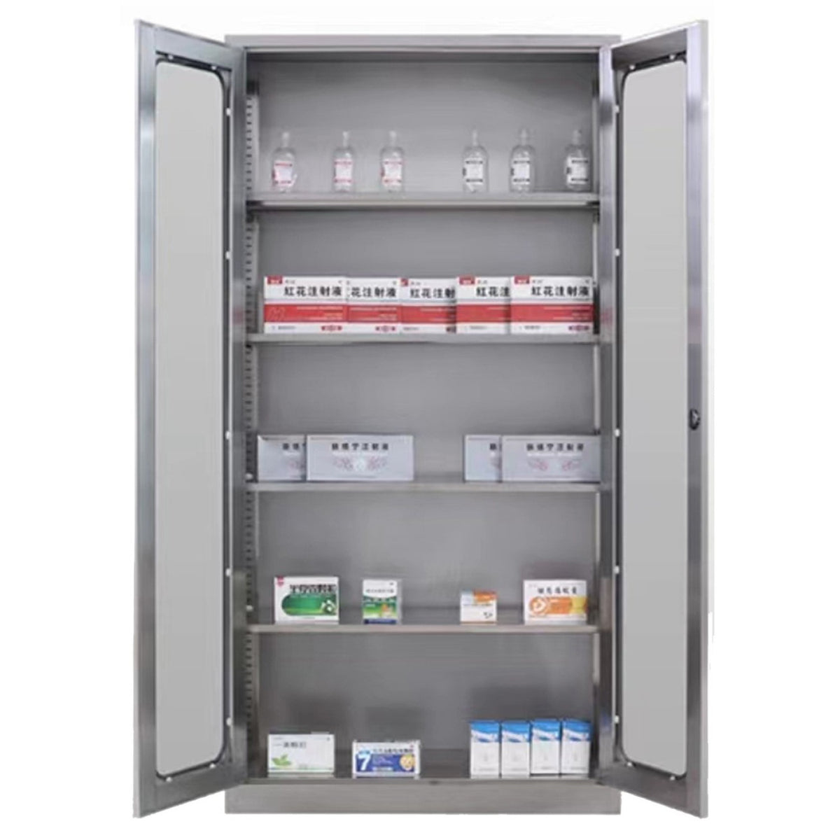 Commercial Stainless Steel Cabinet 4 Shelves 2 Glass Door 900x400x1800mm - MYSLC01