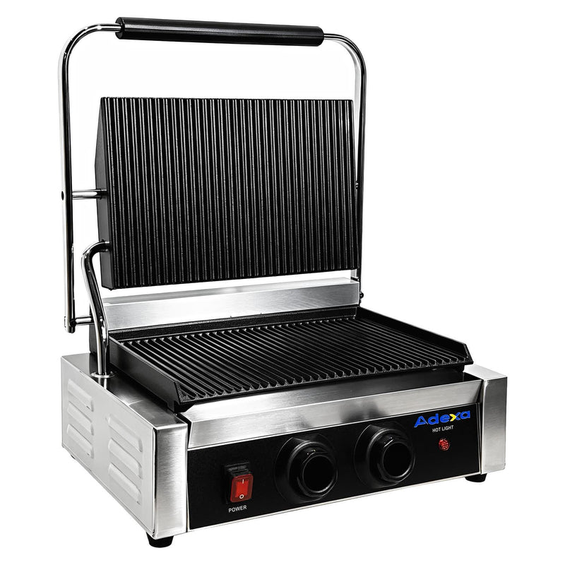 Commercial Digital Contact Grill / Panini Press Ribbed Plates 345x235mm 2.2kW - NEXORA114