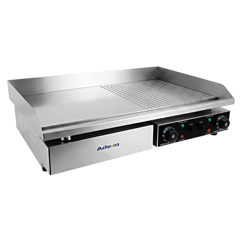 Commercial Electric Griddle 2/3 Flat & 1/3 Ribbed Dual Zone 728x393mm 6kW - NEXORA126