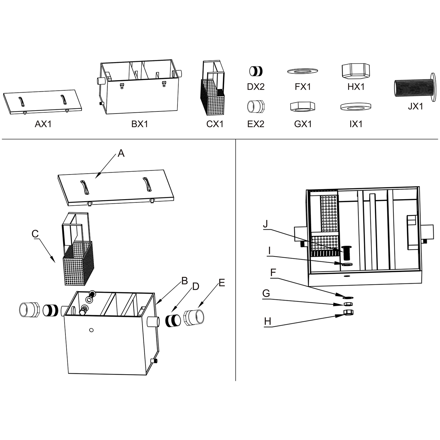 Grease trap Fat separator EN1825-1 certified Stainless steel 20 litres - OS7